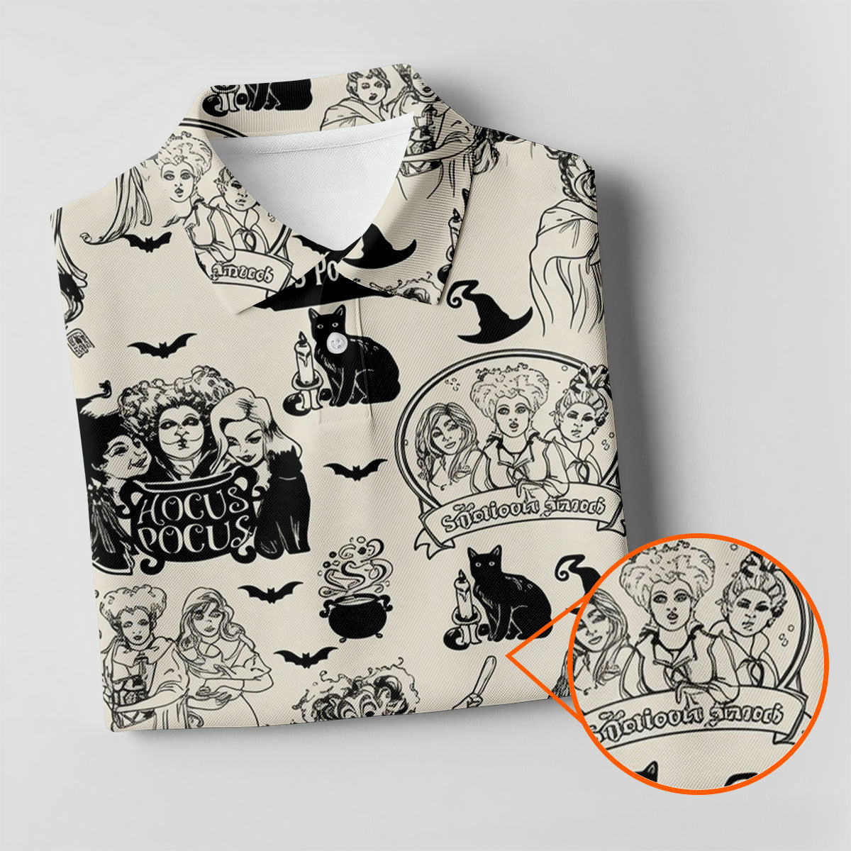 Witch Sisters Black Cat Halloween Polo Shirt, Golf Tops For Women, Women’s Golf Apparel