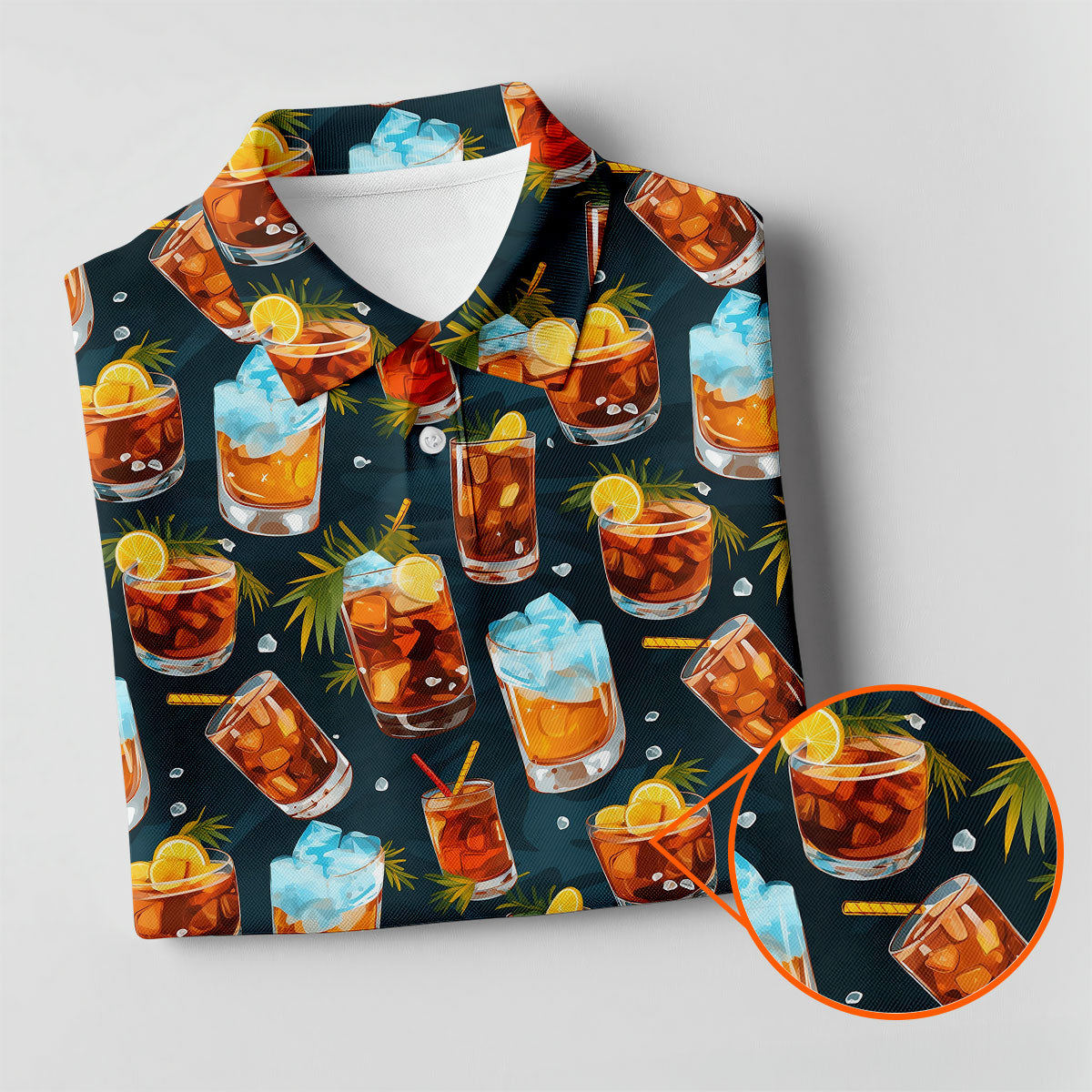 Summer Cocktail Pattern Hawaiian Golf Shirt, Mens Golf Apparel, Golf Polo Shirts For Men