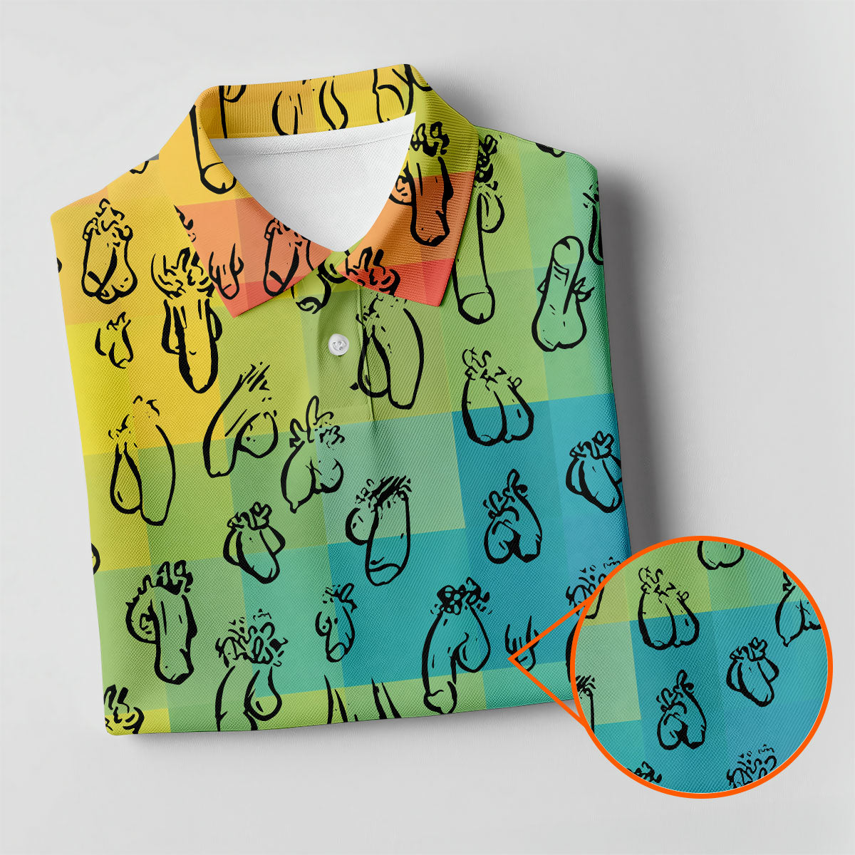 Funny Penis Doodle Color Block Golf Polo Shirt, Men's Golf Polo, Printed Golf Shirts