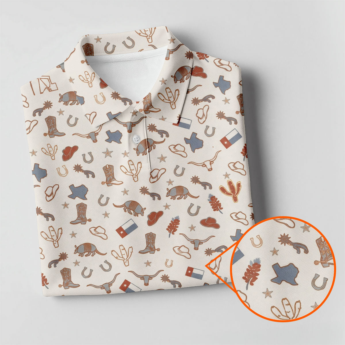 Beige Texas Cowboy Pattern Golf Polo Shirt, Hawaiian Golf Shirt, Golf Polo Shirts For Men