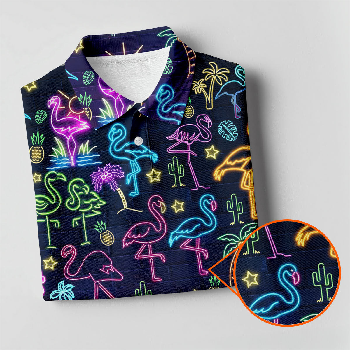 Neon Flamingo Tropical Night Golf Shirt, Golf Polo Shirts For Men, Hawaiian Golf Shirt, Mens Golf Apparel