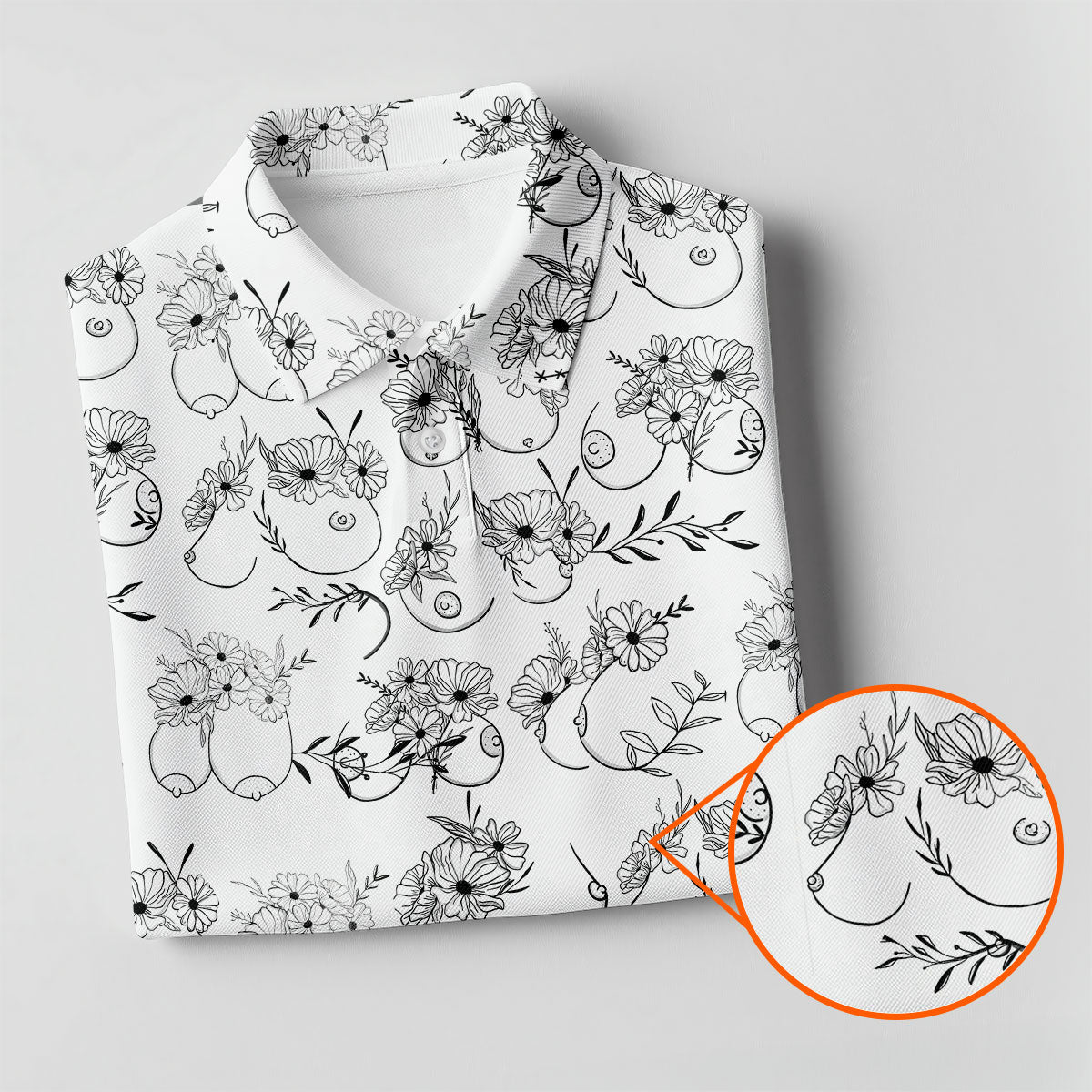 Floral Boobs Line Art Golf Polo Shirt, Women's Golf Shirts, Golf Apparel For Women