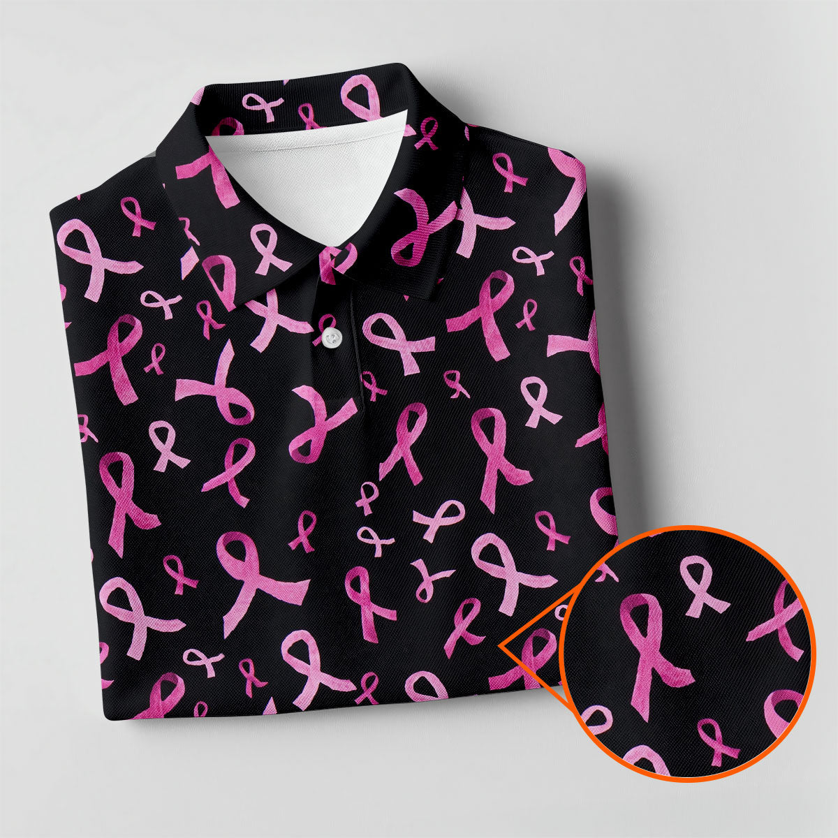 Watercolor Pink Ribbon Breast Cancer Polo Shirt, Polo Shirts For Men, Printed Golf Shirts