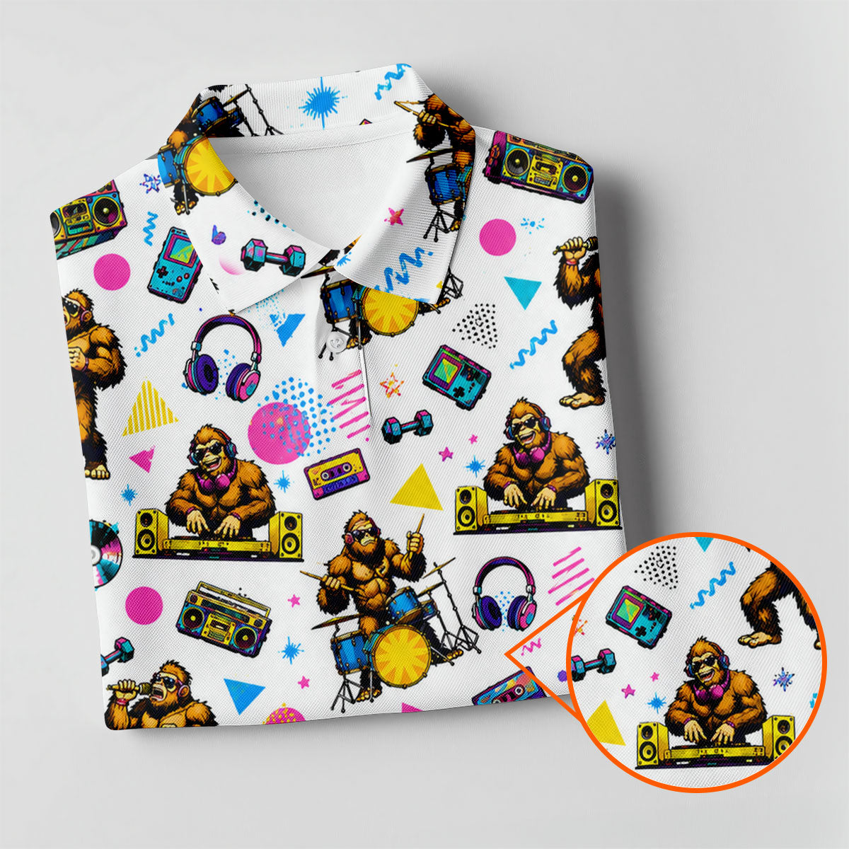 Bigfoot Party Memphis Pattern Retro Golf Shirt, Hawaiian Golf Shirt, Golf Shirt For Women