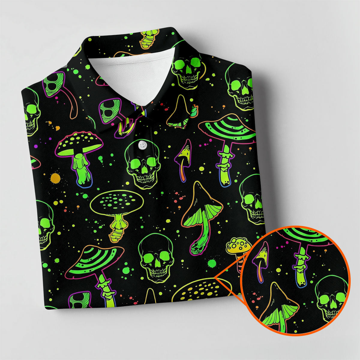 Mushroom And Skull Neon Pattern Hawaiian Golf Shirt, Fun Golf Shirt, Women's Golf Tops