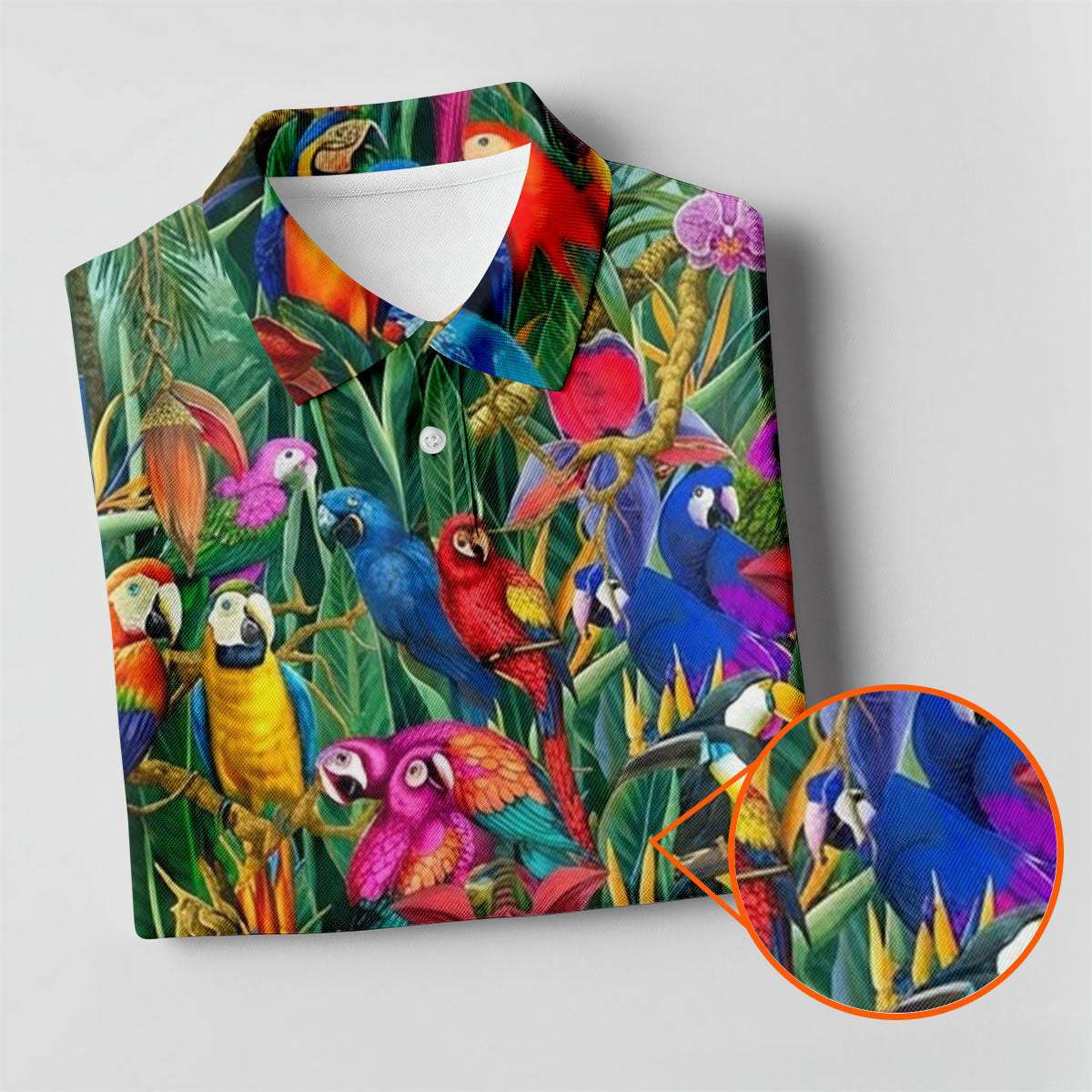 Tropical Colorful Parrots Rainforest Bird Print Golf Polo, Hawaiian Golf Shirt, Women's Golf Apparel
