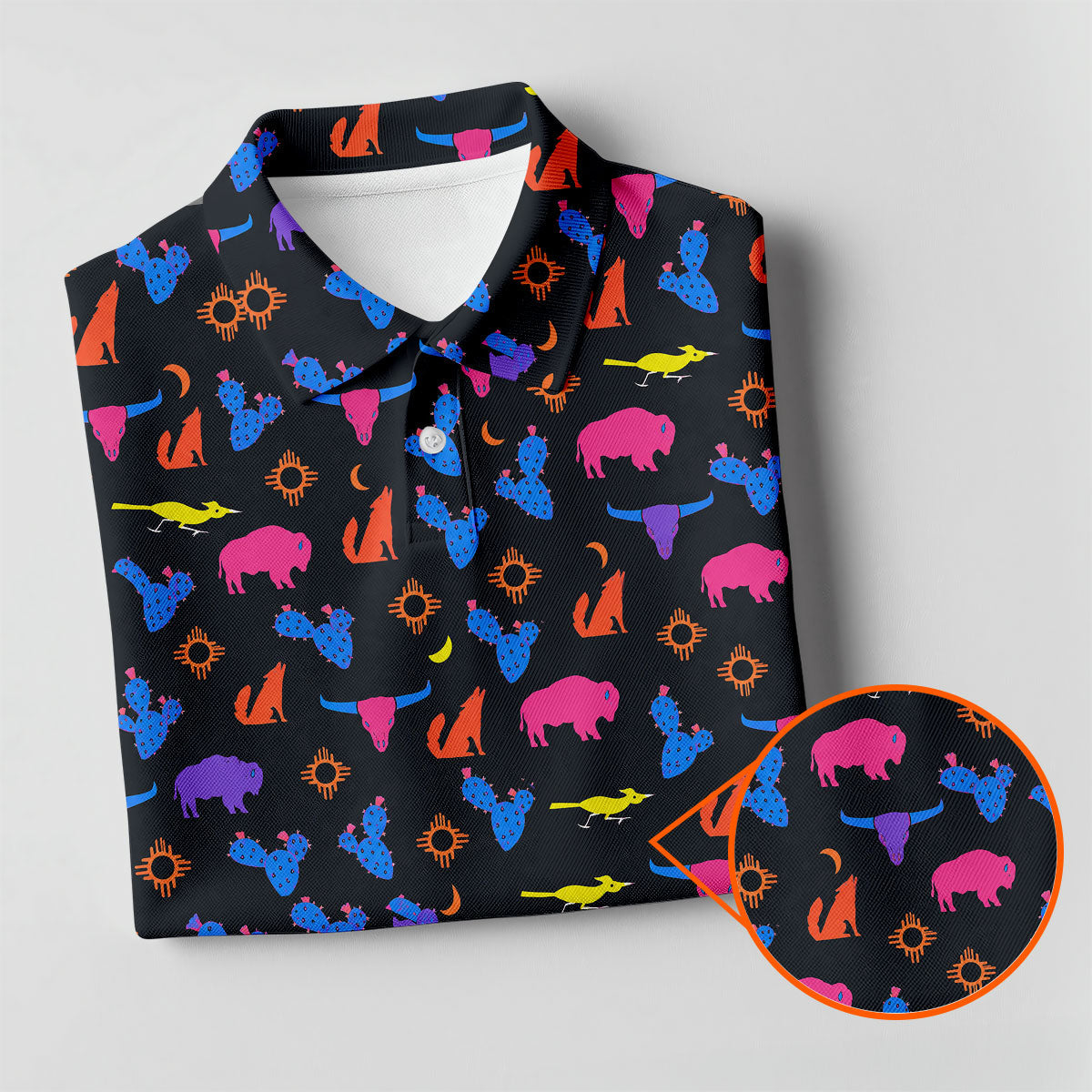 Neon Desert Cactus Buffalo Hawaiian Golf Shirt, Mens Golf Polo, Printed Golf Shirts