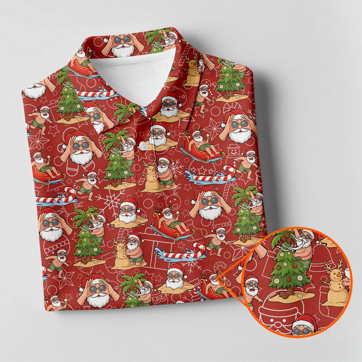 Tropical Santa Summer Christmas Pattern Polo Shirt, Mens Golf Polo, Christmas Shirt