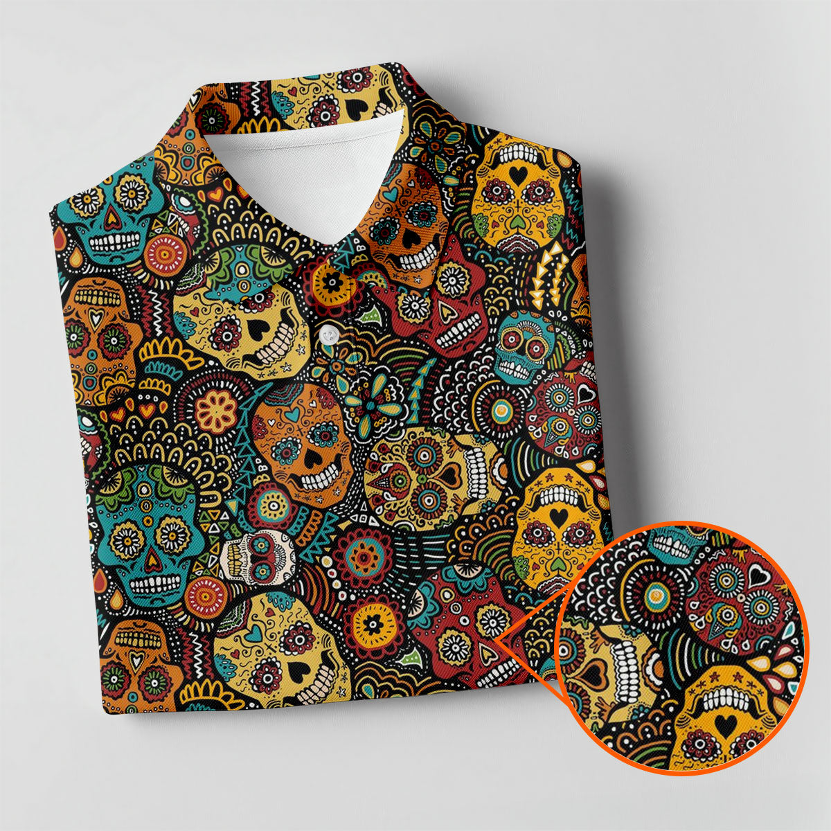 Colorful Sugar Skull Halloween Polo Shirt, Golf Shirts For Men, Golf Apparel For Men