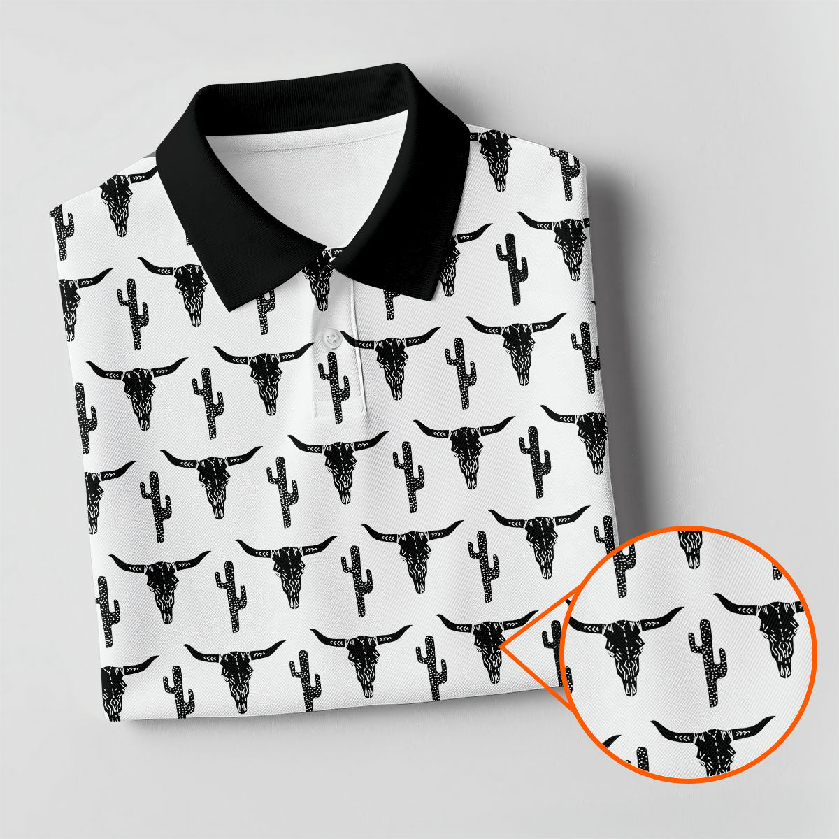 Longhorn Cow Skull Western Theme White Golf Tops For Men, Polo Shirts For Men, Golf Shirts For Men