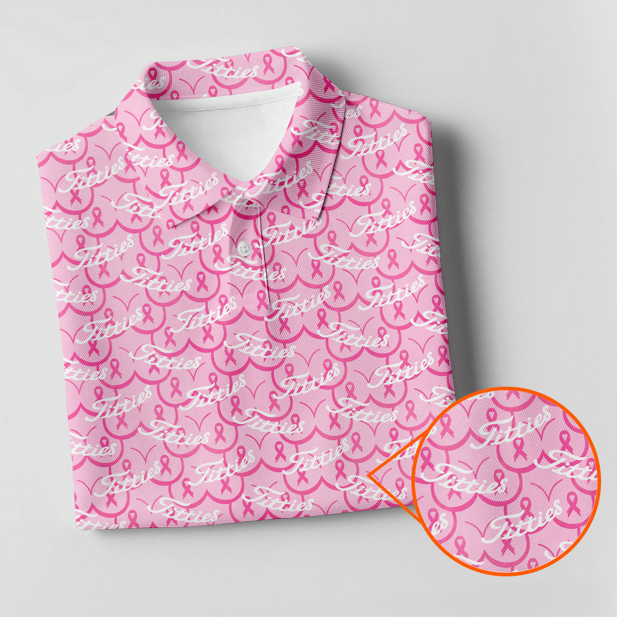 Titties Pink Ribbon Breast Cancer Polo Shirt, Golf Tops For Women, Printed Golf Shirt
