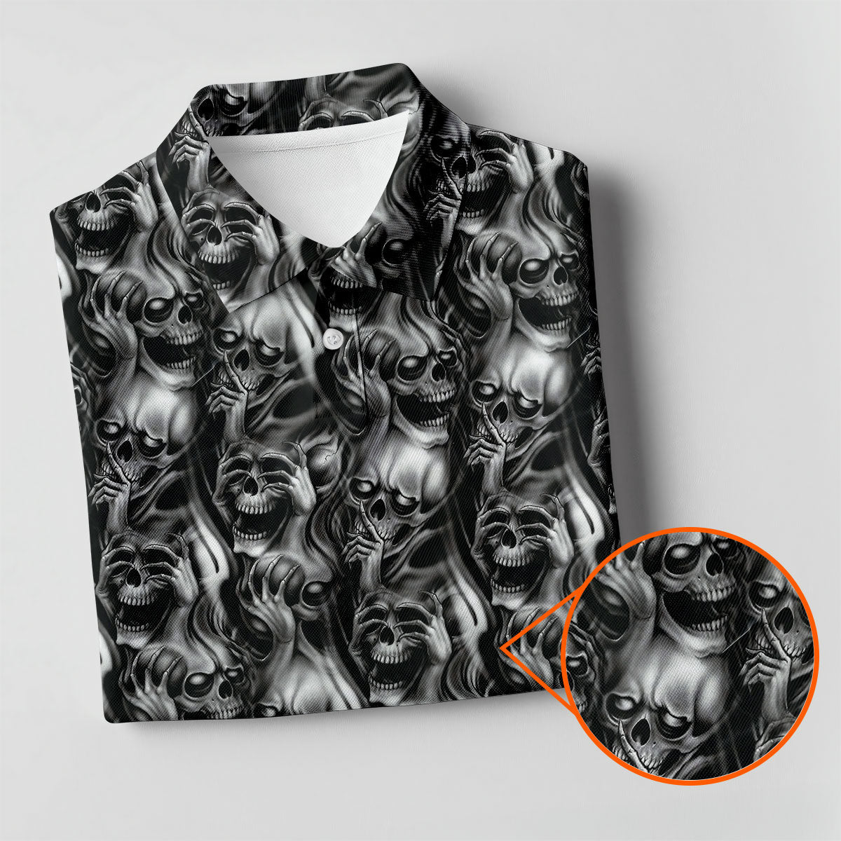 Dark Grim Reaper Skull Pattern Golf Polo Shirt, Women's Golf Polo, Ladies Golf Tops