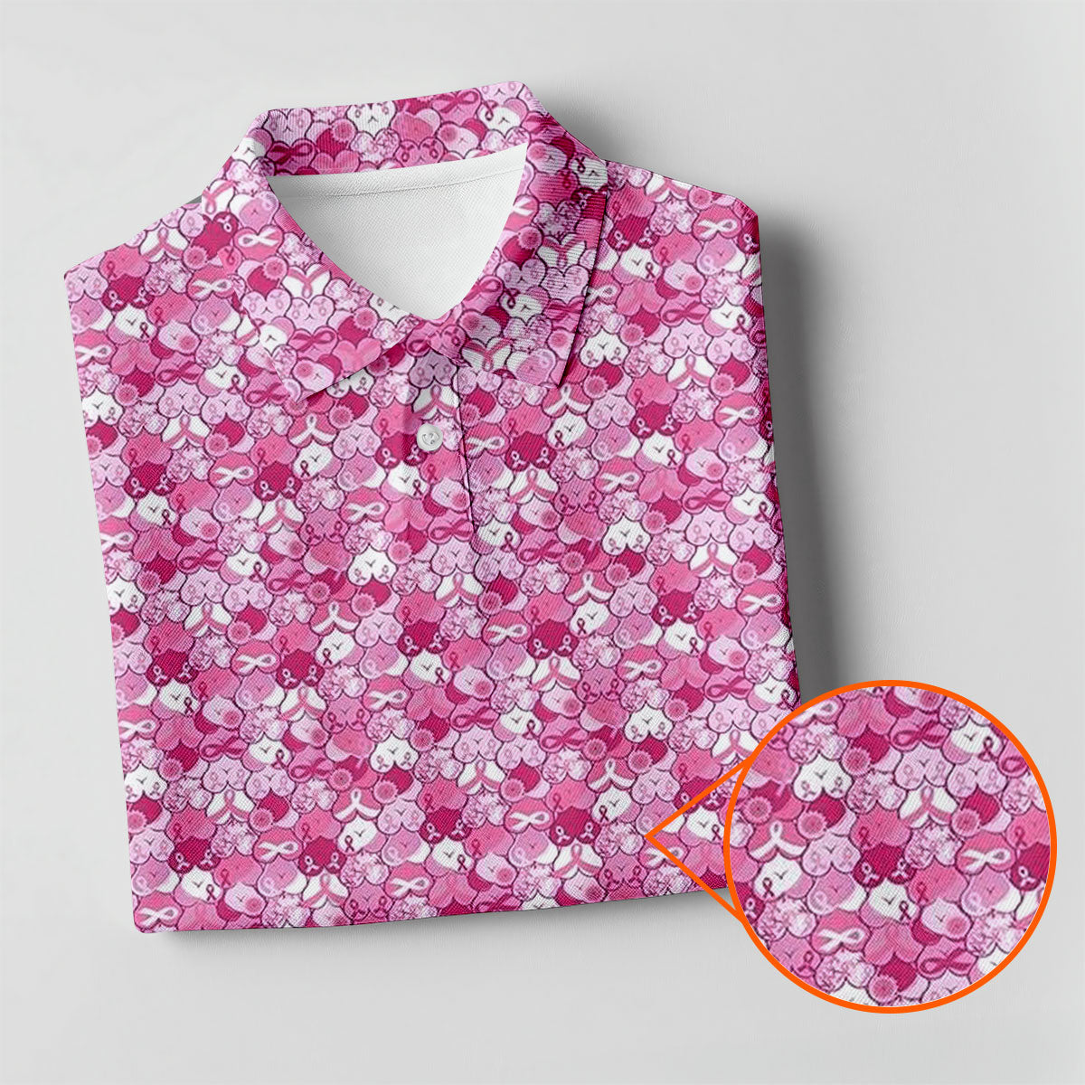 Pink Breast Cancer Hearts And Ribbons Polo Shirt, Golf Tops For Women, Women’s Golf Polo