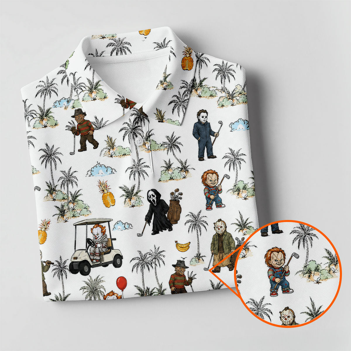 Mini Horror Character Halloween Golf Shirt, Women's Golf Apparel, Golf Polo For Women