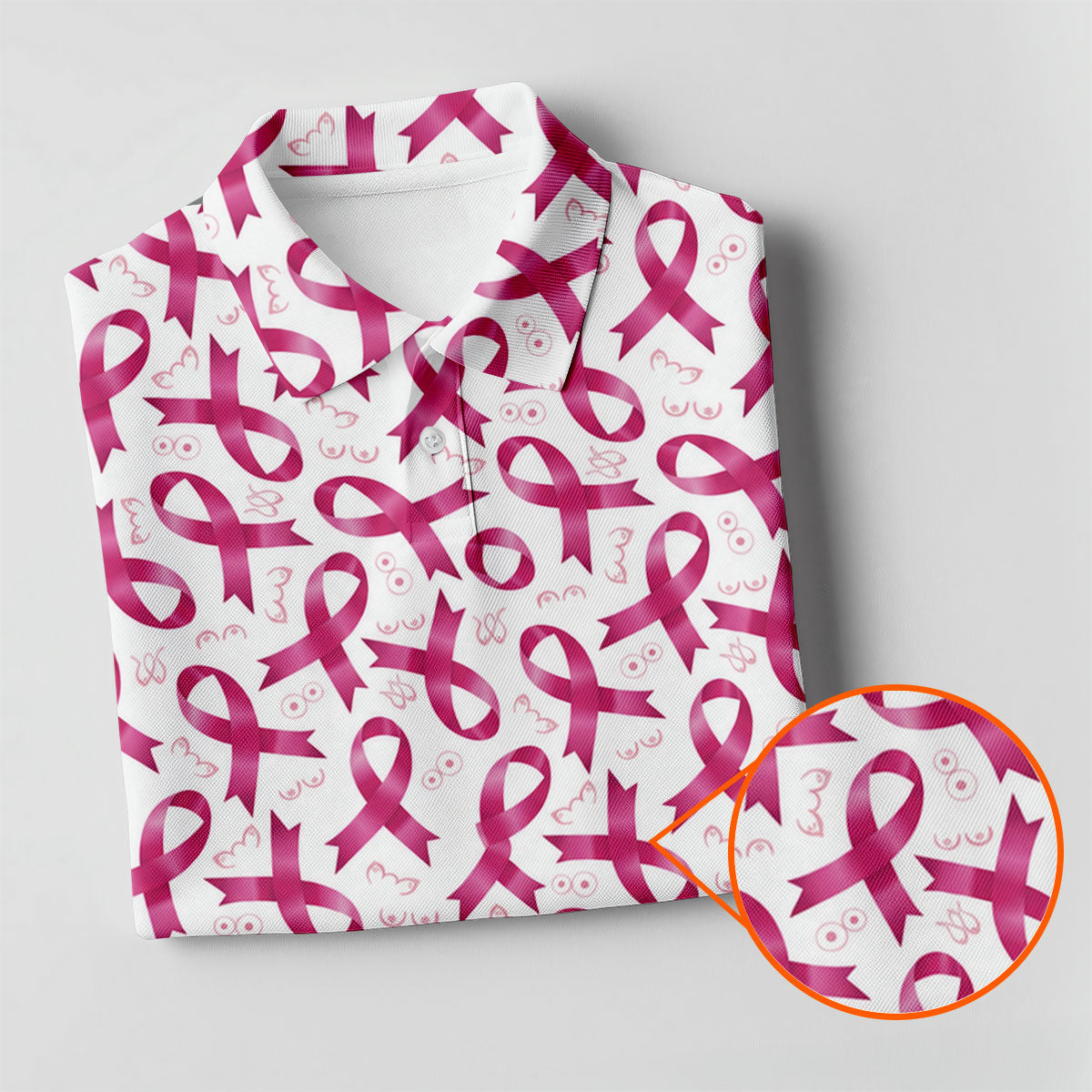 Glossy Pink Ribbon Breast Cancer Polo Shirt, Women’s Golf Polo, Ladies Golf Shirts