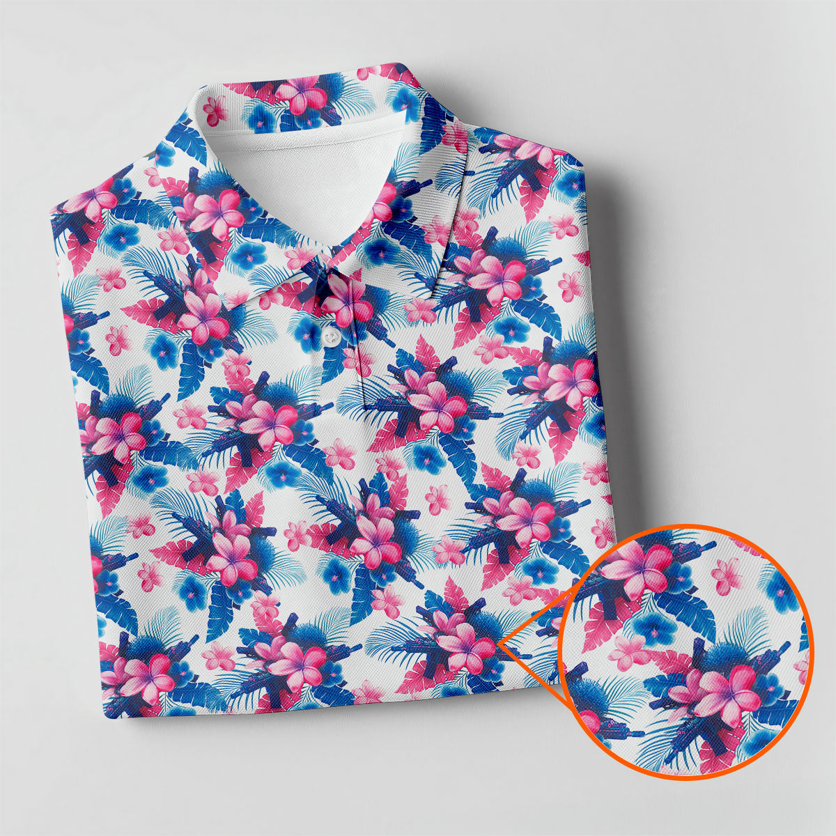 Pink Blue Tropical Floral Hawaiian Golf Shirt, Vibrant Color Golf Shirt For Women