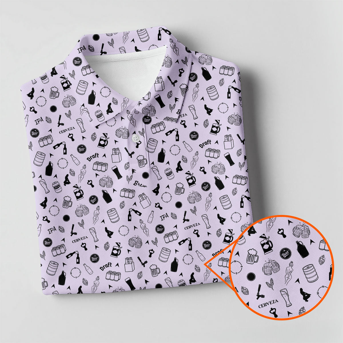 Light Purple Beer Brewing Icons Pattern Polo Shirt, Women’s Golf Apparel, Performance Golf Shirt