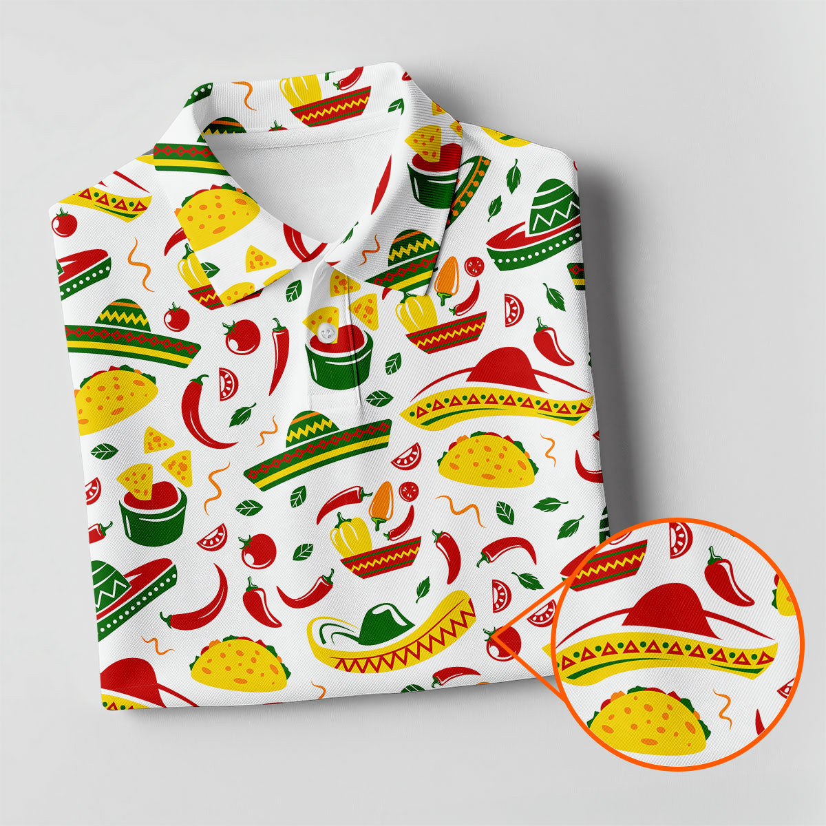 Mexican Fiesta Seamless Pattern Golf Tops For Men, Cinco De Mayo Celebration Golf Shirts For Men