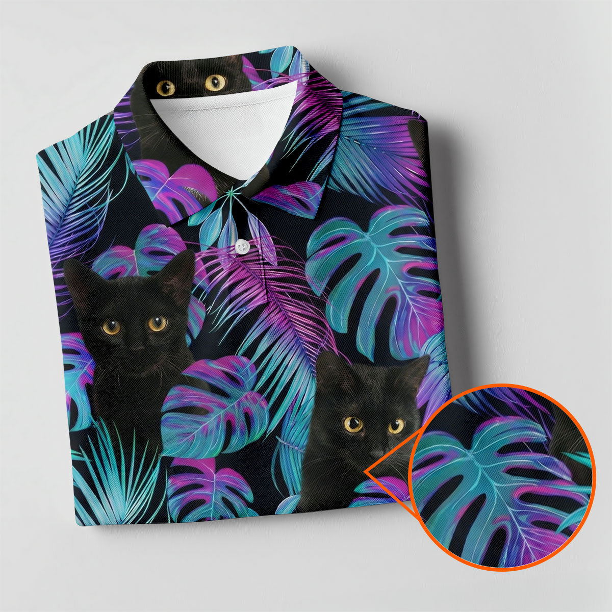 Funny Black Cat Purple Blue Gradient Hawaiian Golf Shirt, Golf Shirt For Women