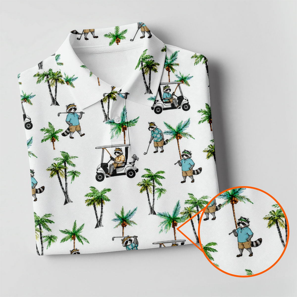 Funny Raccoon Tropical Golf Pattern Polo Shirt, Womens Golf Tops, Printed Golf Shirt
