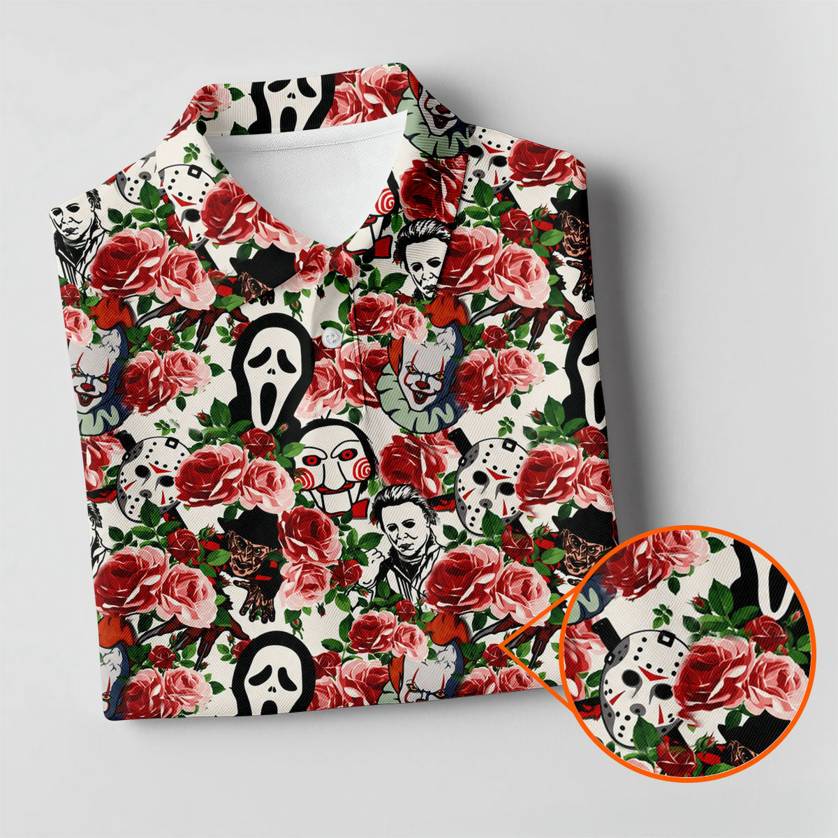 Rose Horror Character Collage Halloween Golf Shirt, Mens Golf Shirts, Golf Apparel For Men