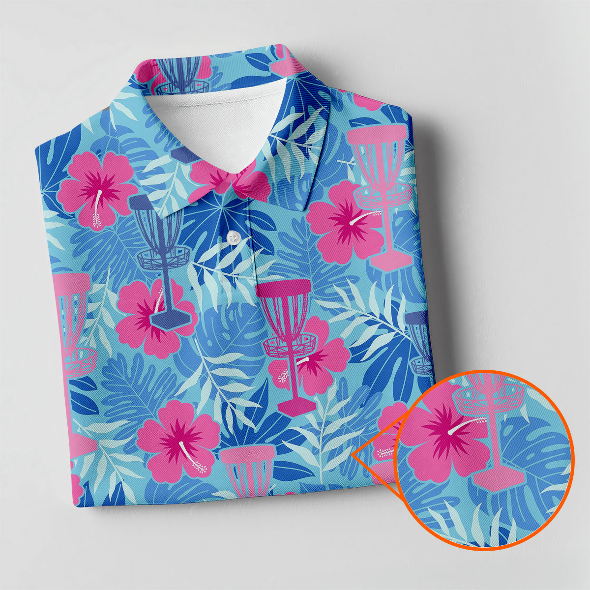 Blue Hibiscus Disc Golf Polo Shirt, Golf Tops For Women, Women’s Golf Polo