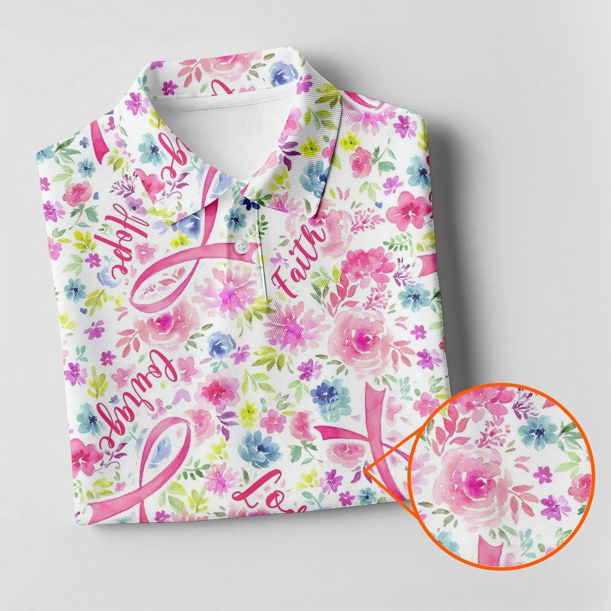 Faith Hope Love Floral Breast Cancer Polo Shirt, Golf Tops For Women, Printed Golf Shirt