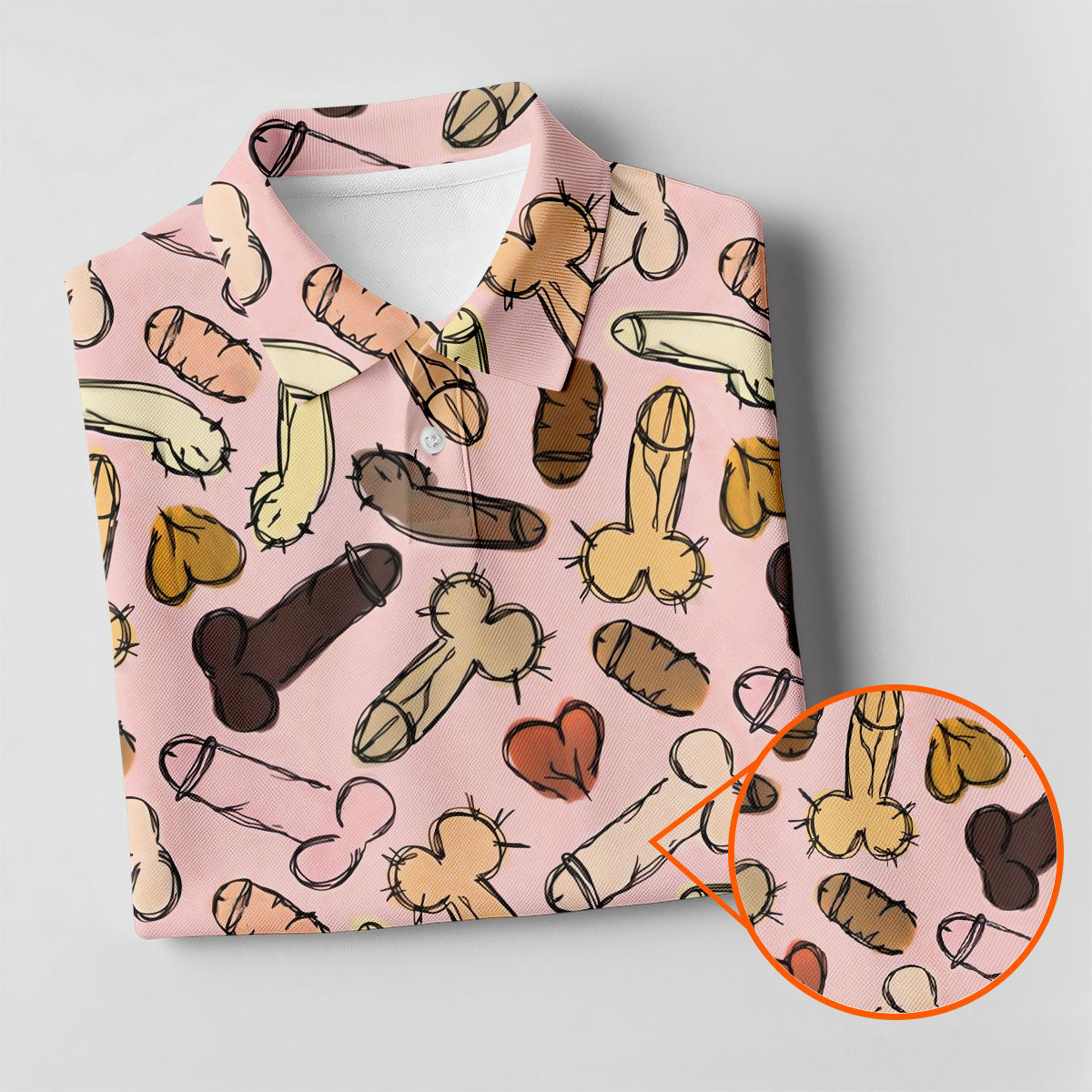 Funny Penis Doodle Pattern Golf Polo Shirt, Women's Golf Tops, Printed Golf Shirt