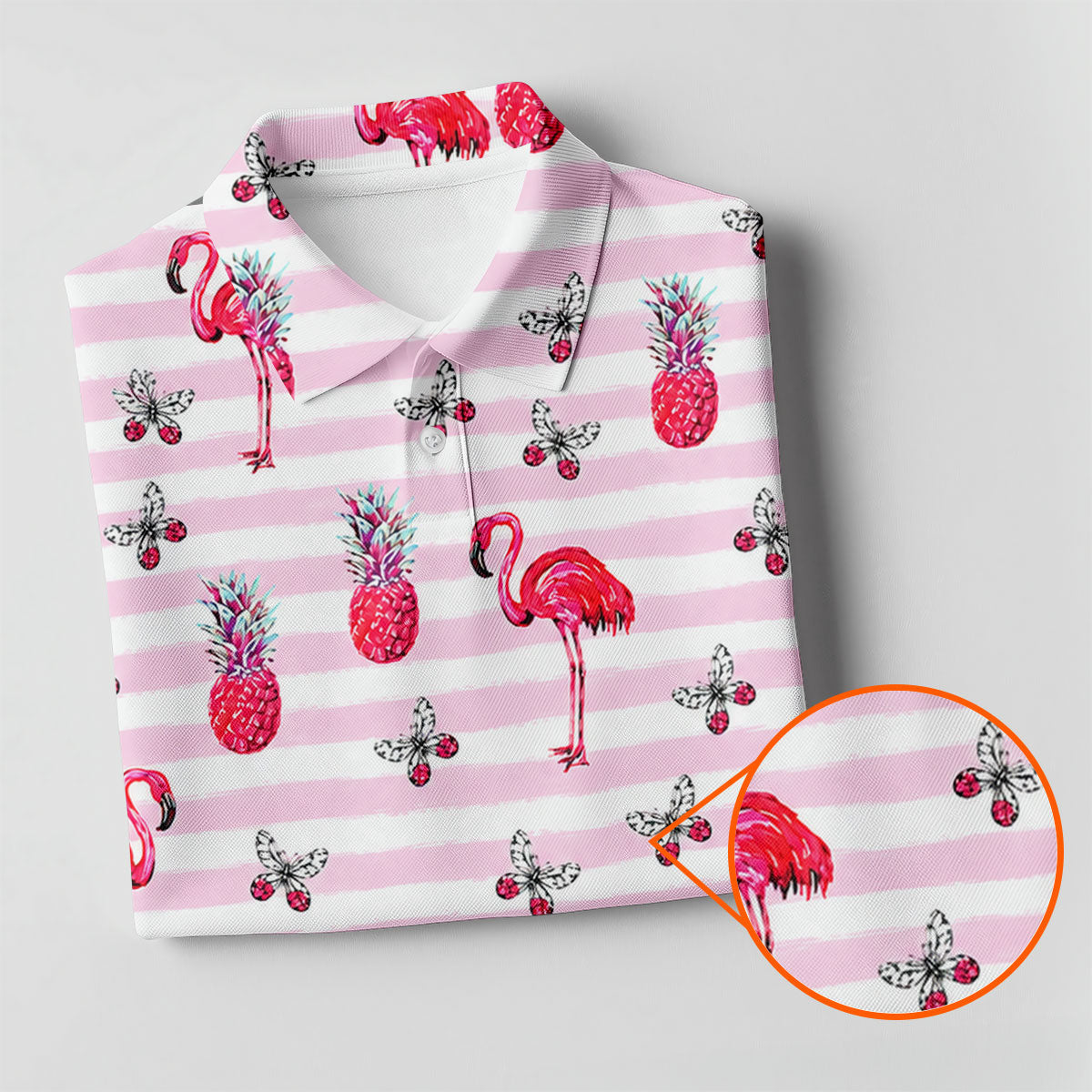 Pink Flamingo Pineapple Hawaiian Golf Polo Shirt, Polo Shirts For Men, Printed Golf Shirts