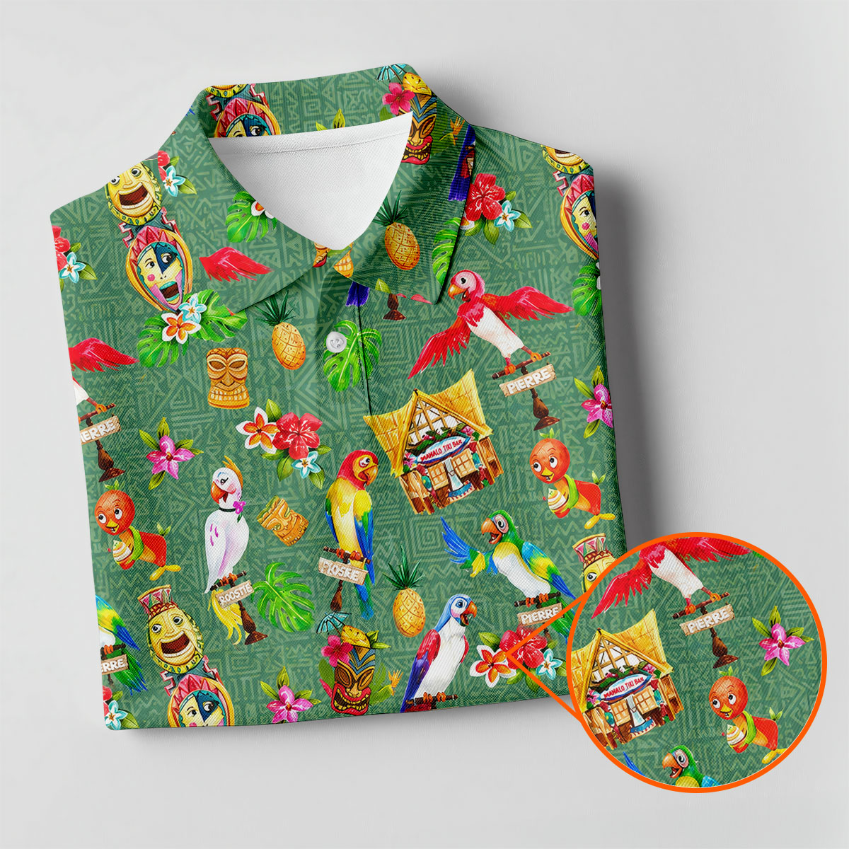 Tropical Tiki Parrot Island Hawaiian Golf Polo Shirt, Women's Golf Polo, Performance Golf Shirt