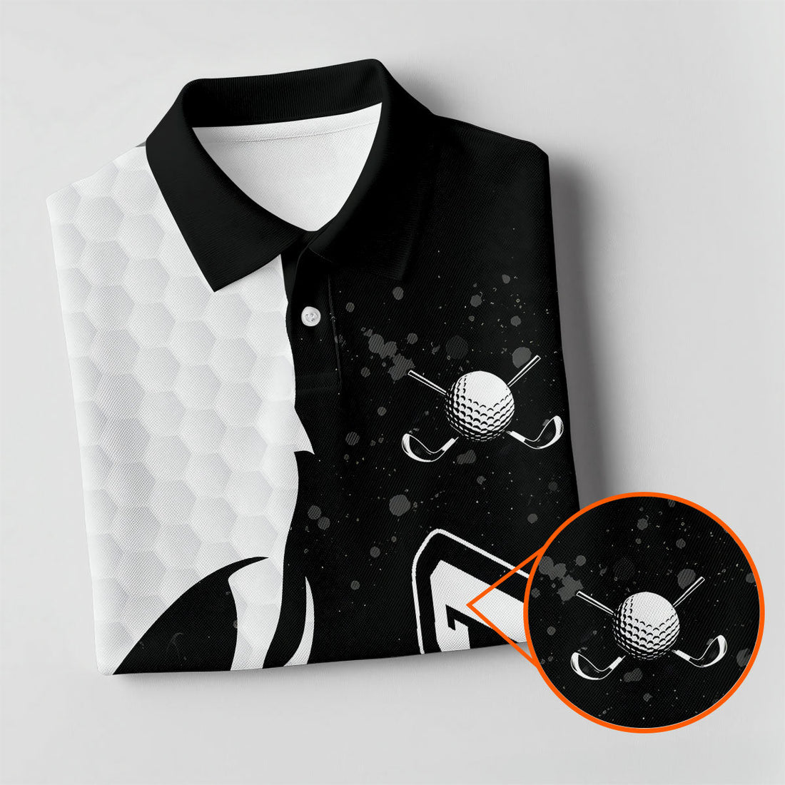 Monochrome Skull Golf Ball Graphic Golf Shirt, Mens Golf Polo, Printed Golf Shirts