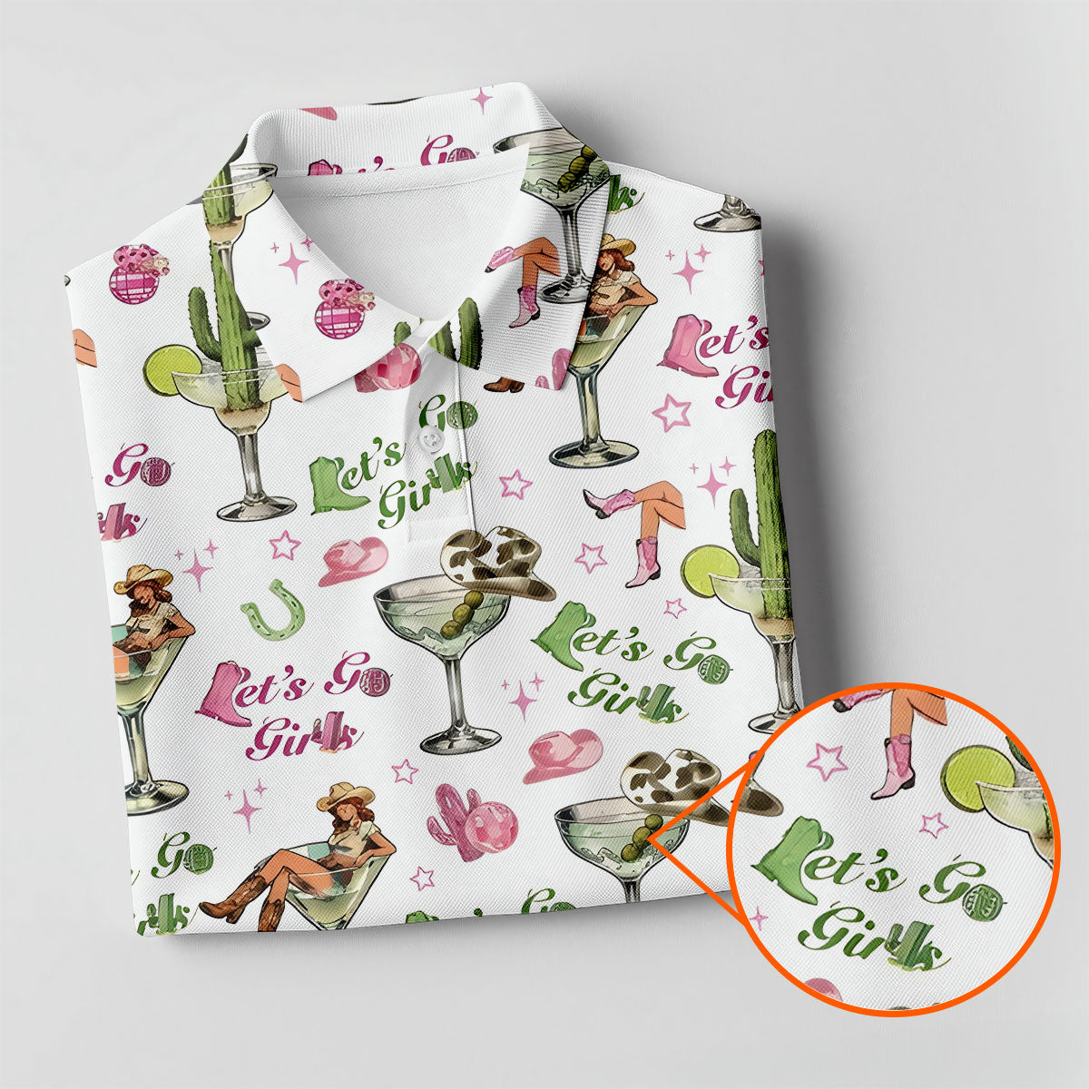 Let's Go Girls Cowgirl Margarita Hawaiian Golf Shirt, Women's Golf Tops, Golf Polo For Women