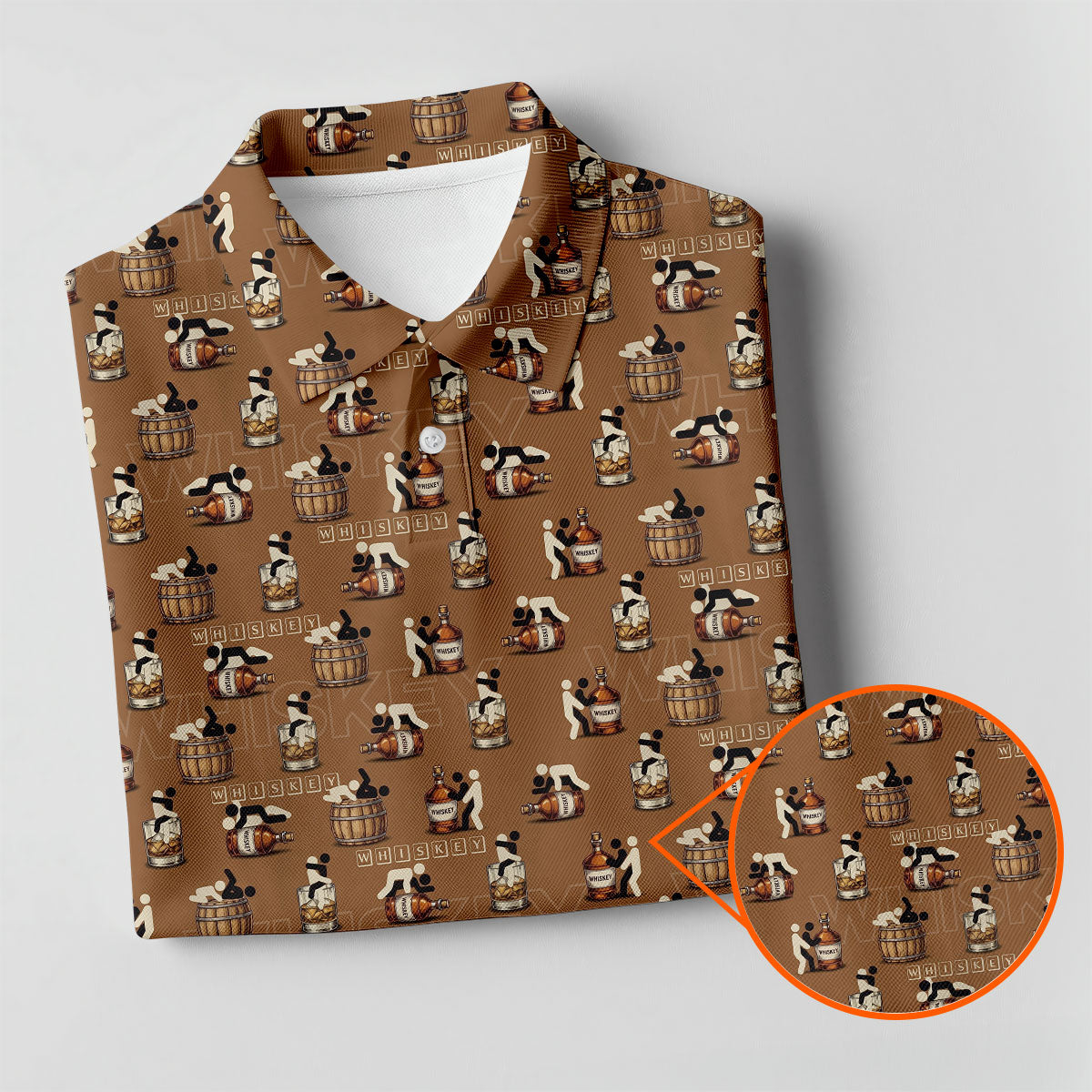 Brown Funny Whiskey Pattern Golf Polo Shirt, Ladies Golf Tops, Women's Golf Polo