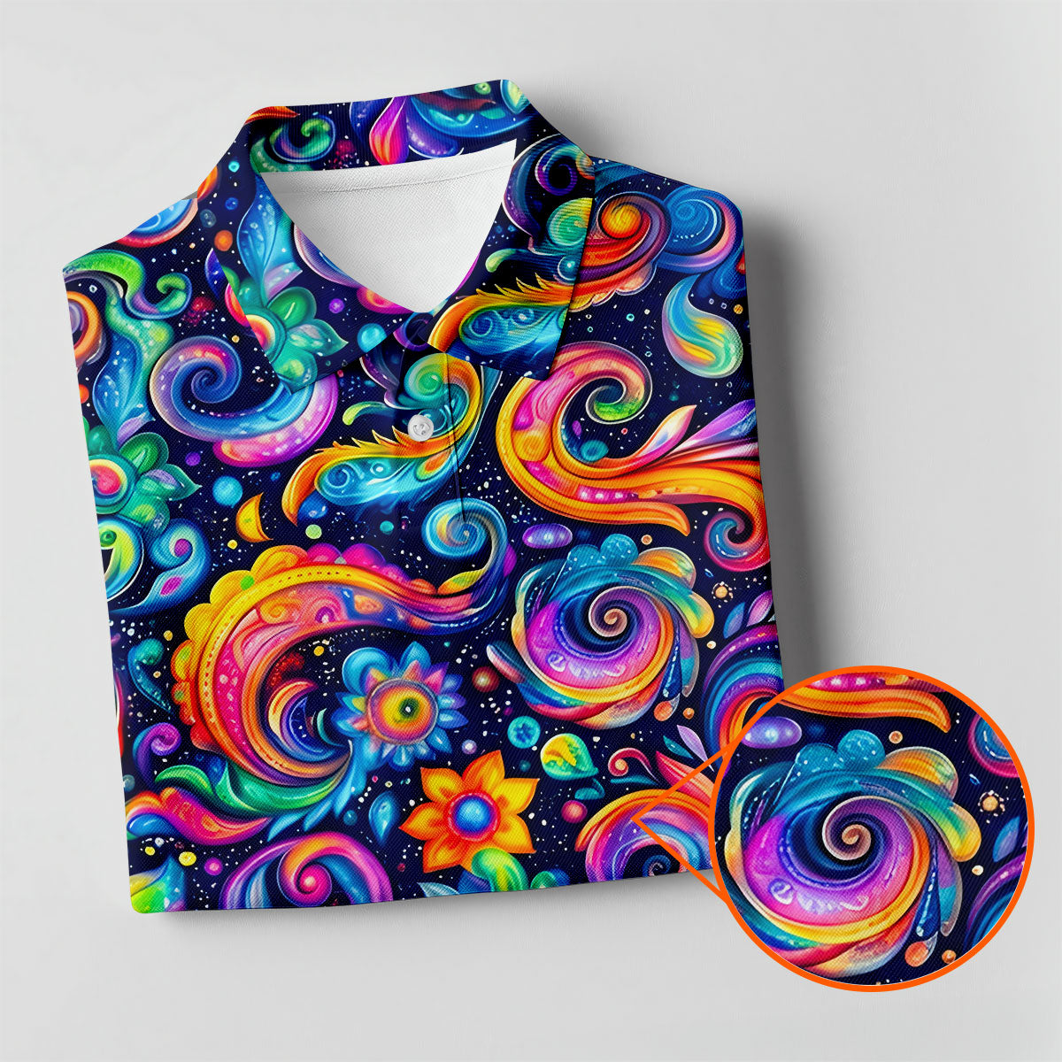 Colorful Psychedelic Swirl Floral Hawaiian Golf Shirt, Mens Golf Shirts, Golf Apparel For Men