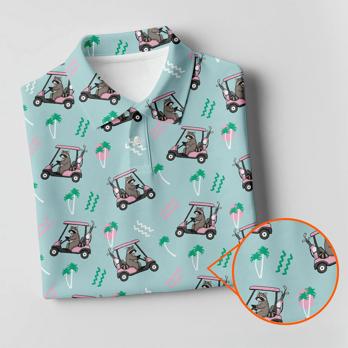 Funny Raccoon Golf Cart Tropical Polo Shirt, Hawaiian Golf Shirt, Golf Shirts For Men