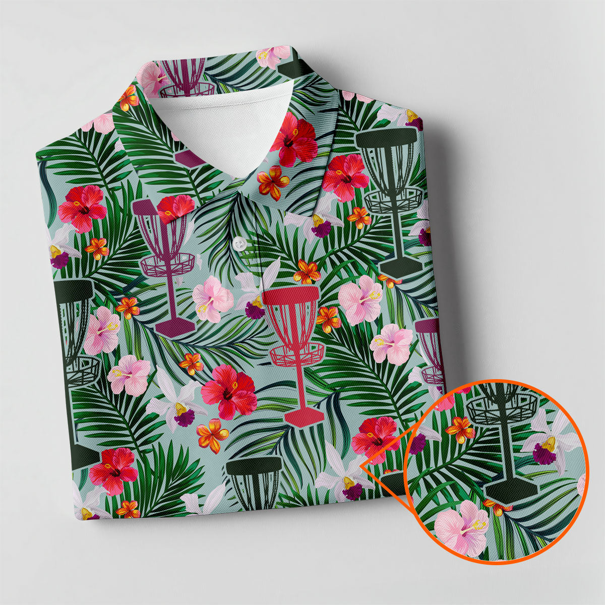 Tropical Disc Golf Basket Floral Polo Shirt, Hawaiian Golf Shirt, Golf Polo Shirts For Men
