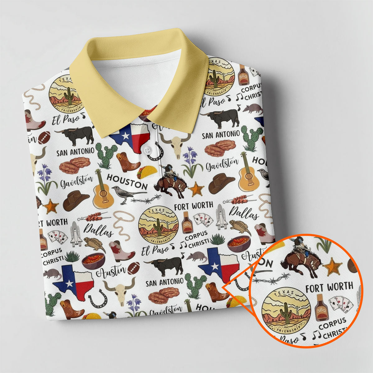 Texas Symbols Western Theme Doodle Style Women Golf Top, Ladies Golf Shirts, Golf Shirt For Women