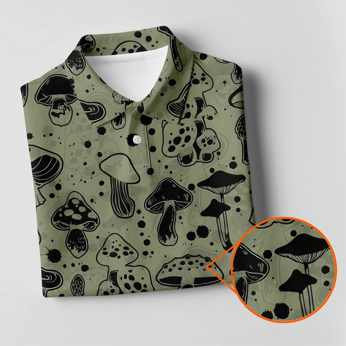 Vintage Mushroom Sketch Pattern Hawaiian Golf Shirt, Printed Golf Shirts, Golf Apparel For Men