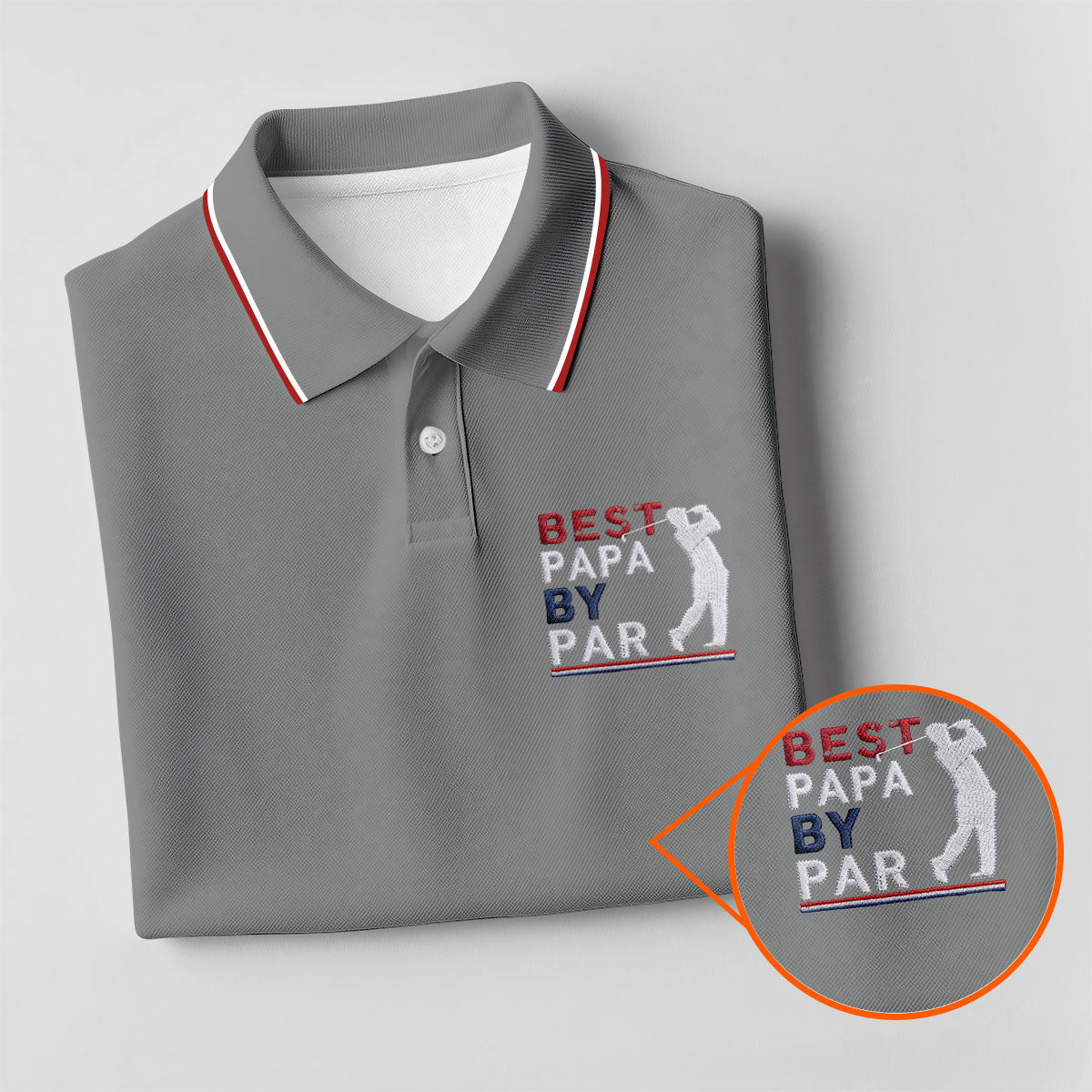Gray Best Papa By Par Embroidered Golf Polo Shirt, Golf Polo Shirts For Men, Mens Golf Shirts
