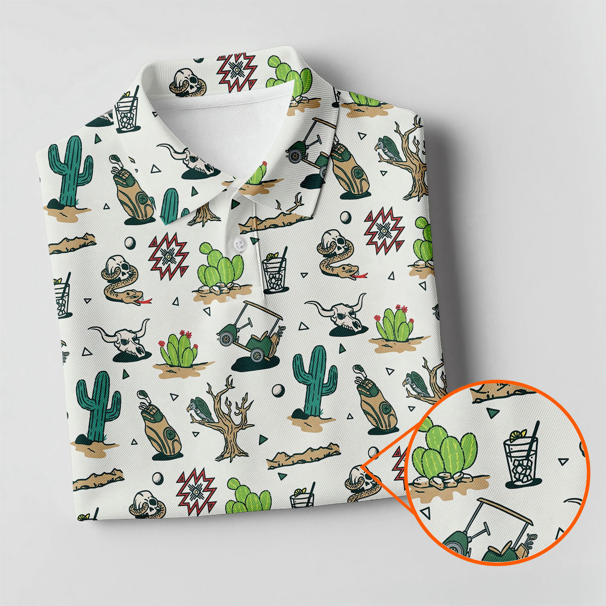 White Desert Golf Icons Pattern Golf Polo Shirt, Women's Golf Polo, Golf Polo Shirt