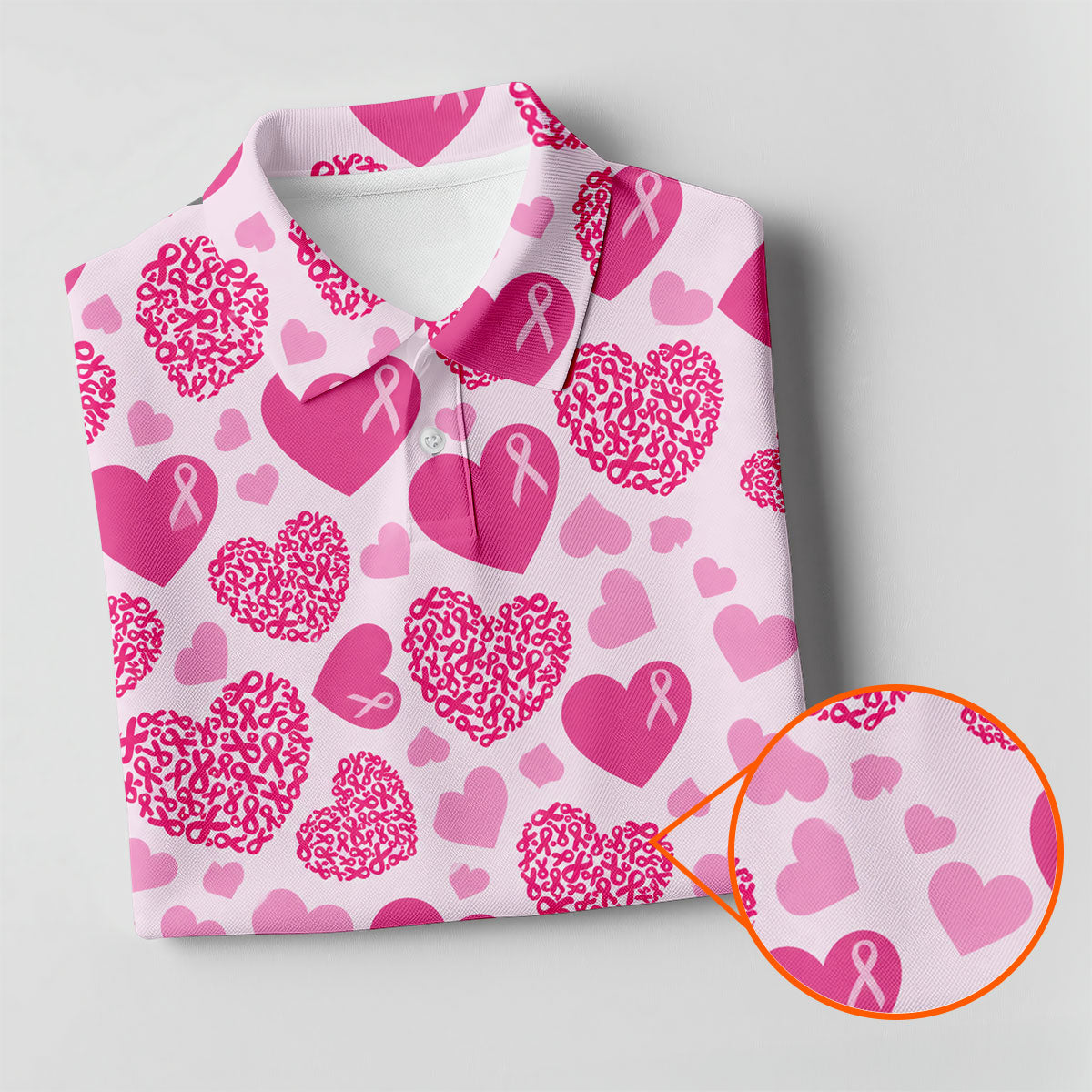 Pink Ribbon Heart Pattern Breast Cancer Polo Shirt, Women’s Golf Polo, Ladies Golf Shirts