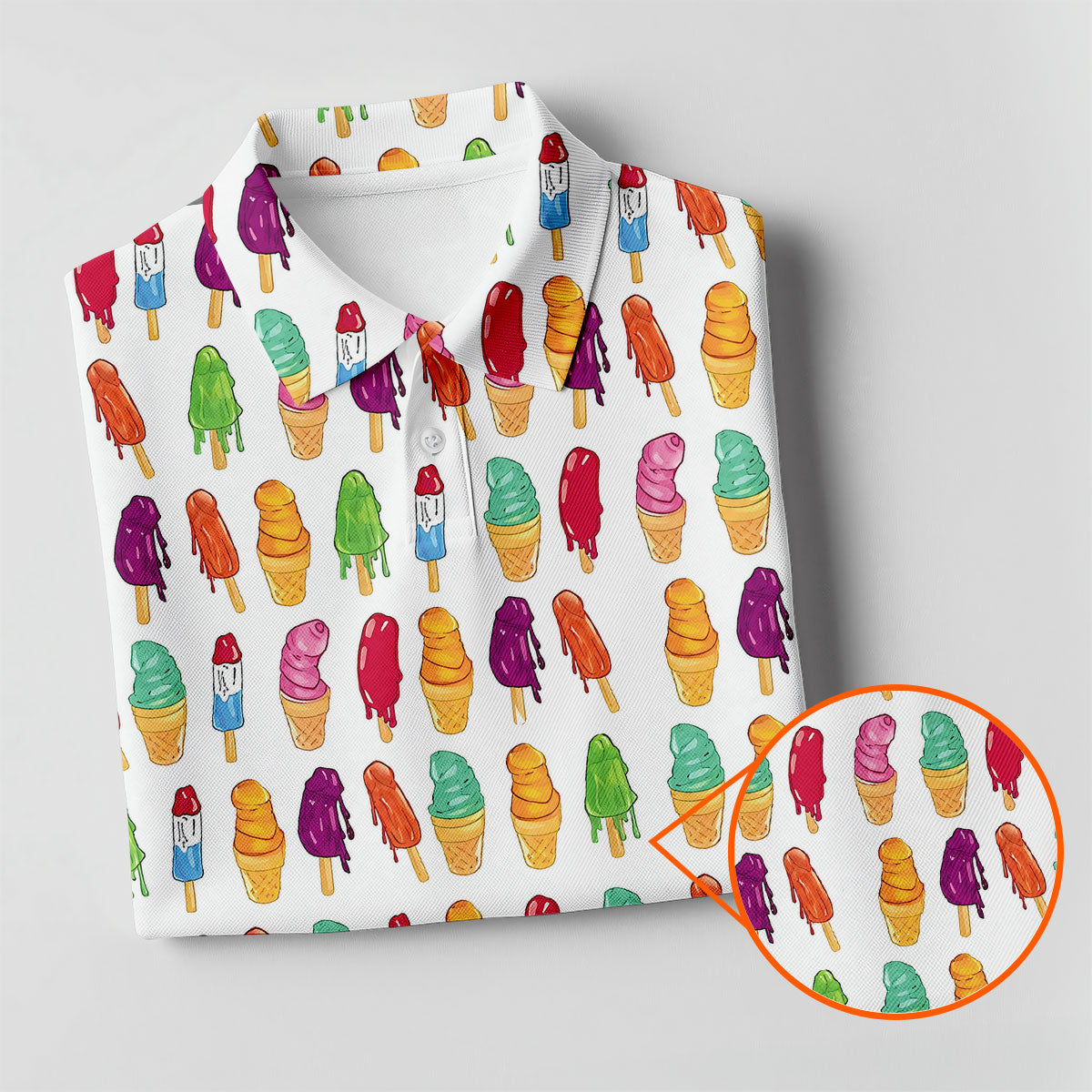 Colorful Ice Cream Pattern Golf Polo Shirt, Men's Golf Shirt, Golf Apparel For Men