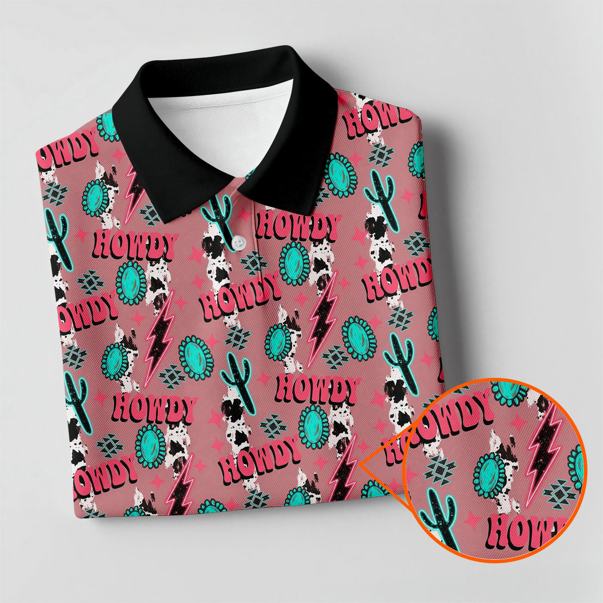 Howdy Pink Lightning Bolts Western Theme Golf Tops For Men, Polo Shirts For Men, Golf Shirts For Men