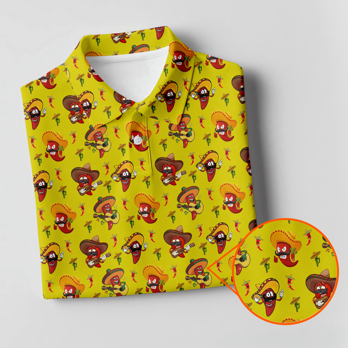 Cartoon Chili Pepper Mexican Sombrero Cinco De Mayo Celebration Fiesta Themed Golf Shirts For Men