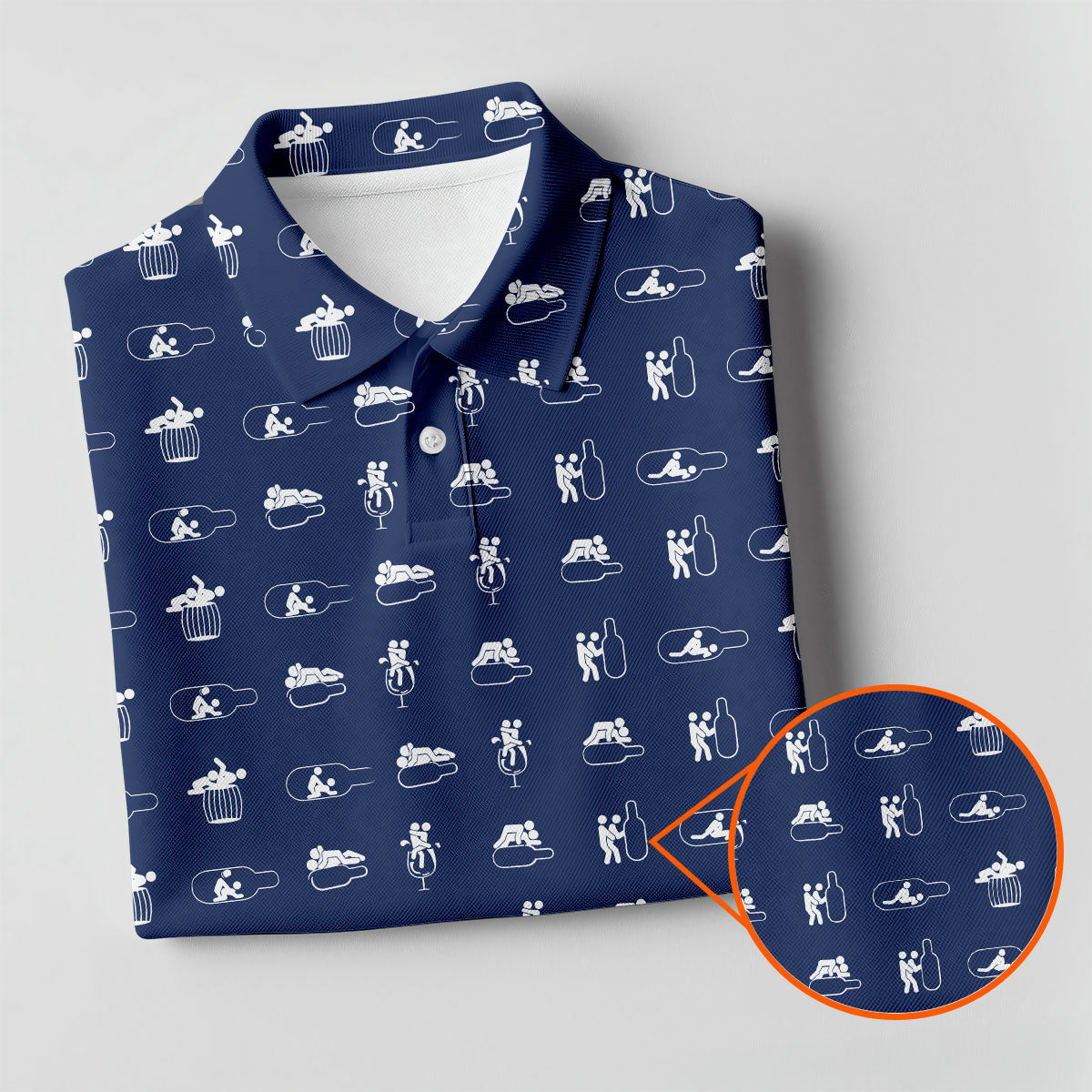 Navy Funny Adult Drinking Pattern Golf Polo Shirt, Men's Golf Shirt, Mens Golf Shirts