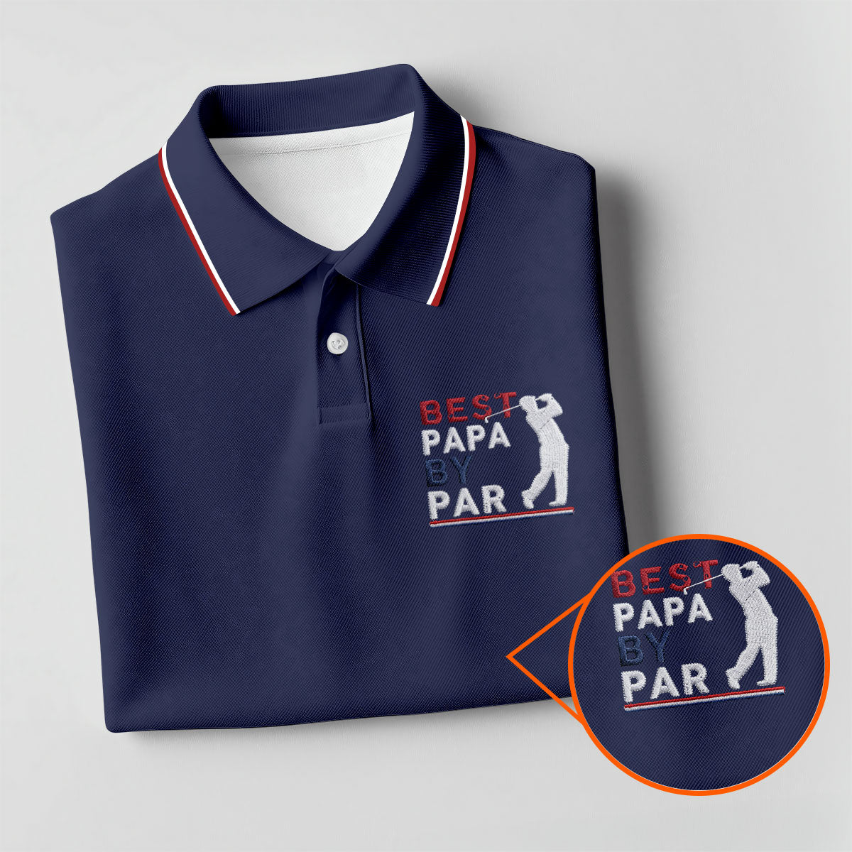 Navy Best Papa By Par Embroidered Golf Polo Shirt, Mens Golf Polo, Golf Apparel For Men