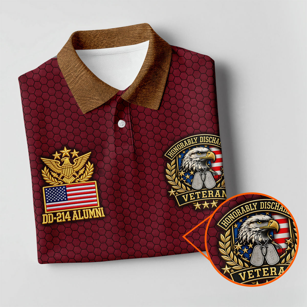 DD-214 Burgundy Honeycomb Veteran Polo Shirt, Veterans Day Shirt, Golf Shirts For Men