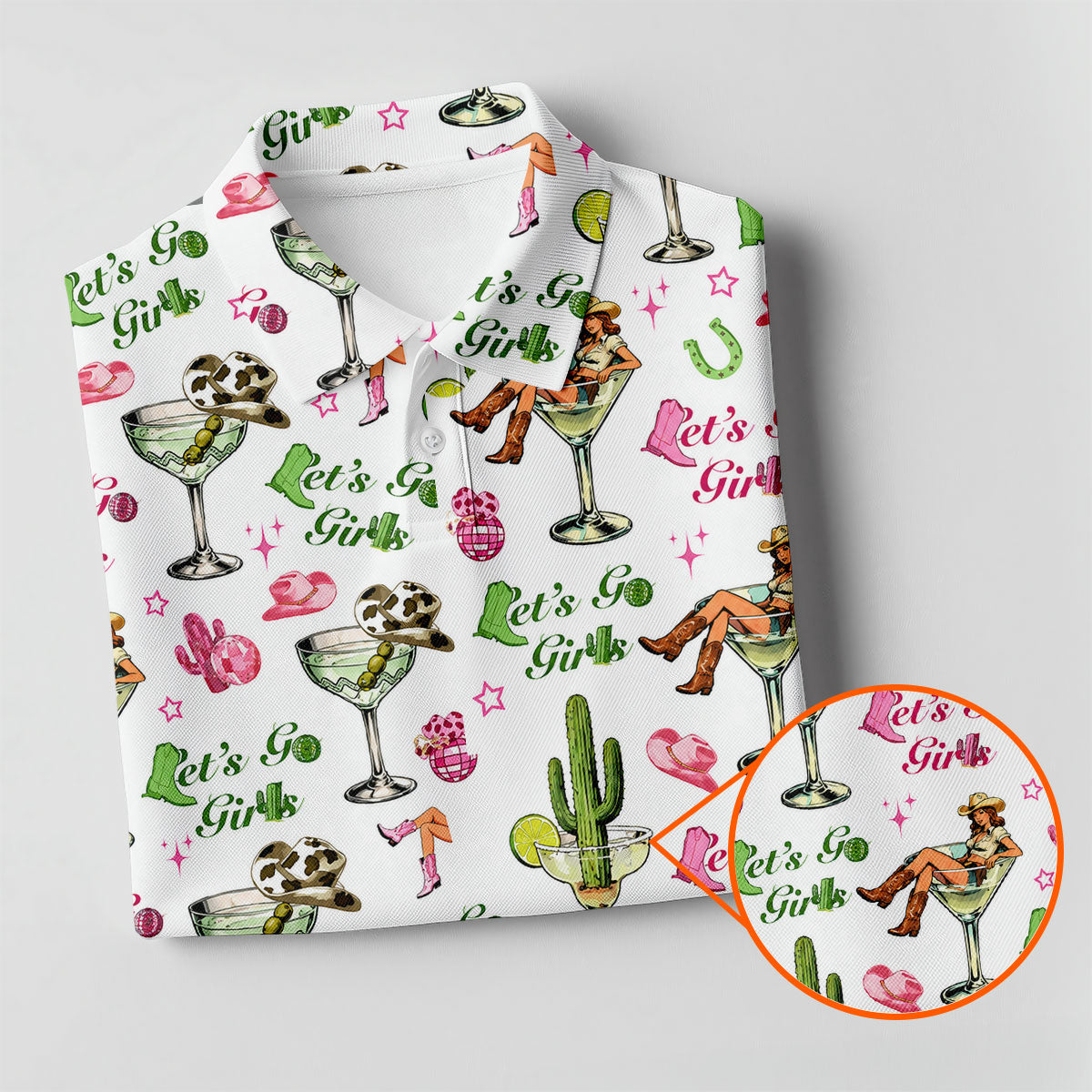 Let's Go Girls Cowgirl Margarita Golf Polo Shirt, Ladies Golf Shirts, Women's Golf Polo