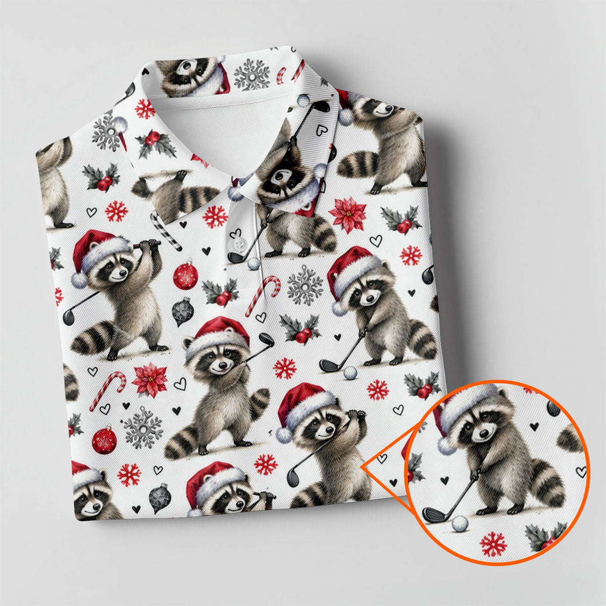 Christmas Raccoon Golfer Santa Hat Golf Polo Shirt, Mens Golf Shirts, Polo Shirts For Men