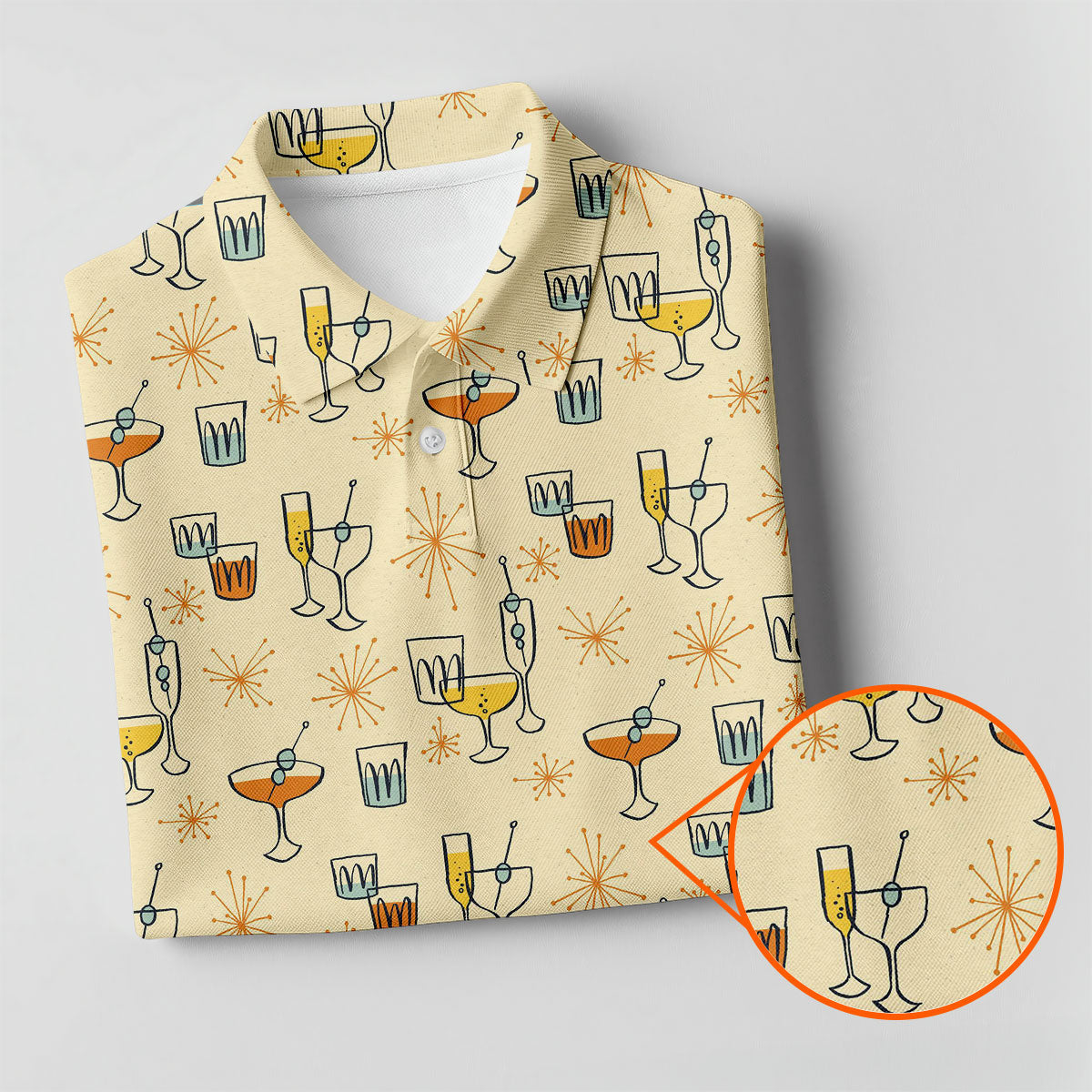 Retro Cocktail Drinks Pattern Golf Polo Shirt, Ladies Golf Tops, Performance Golf Shirt